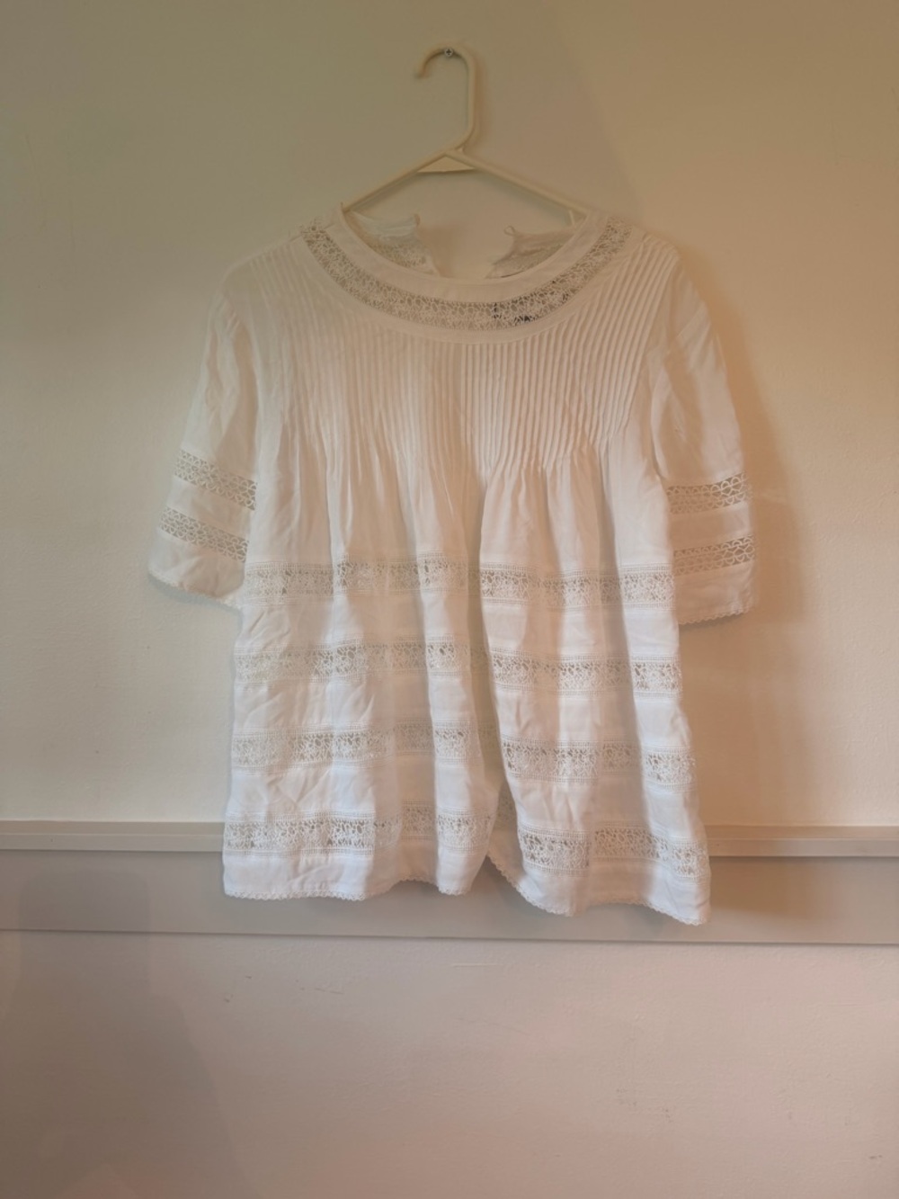 Alexis White Cotton Lace-Trim Peasant Blouse